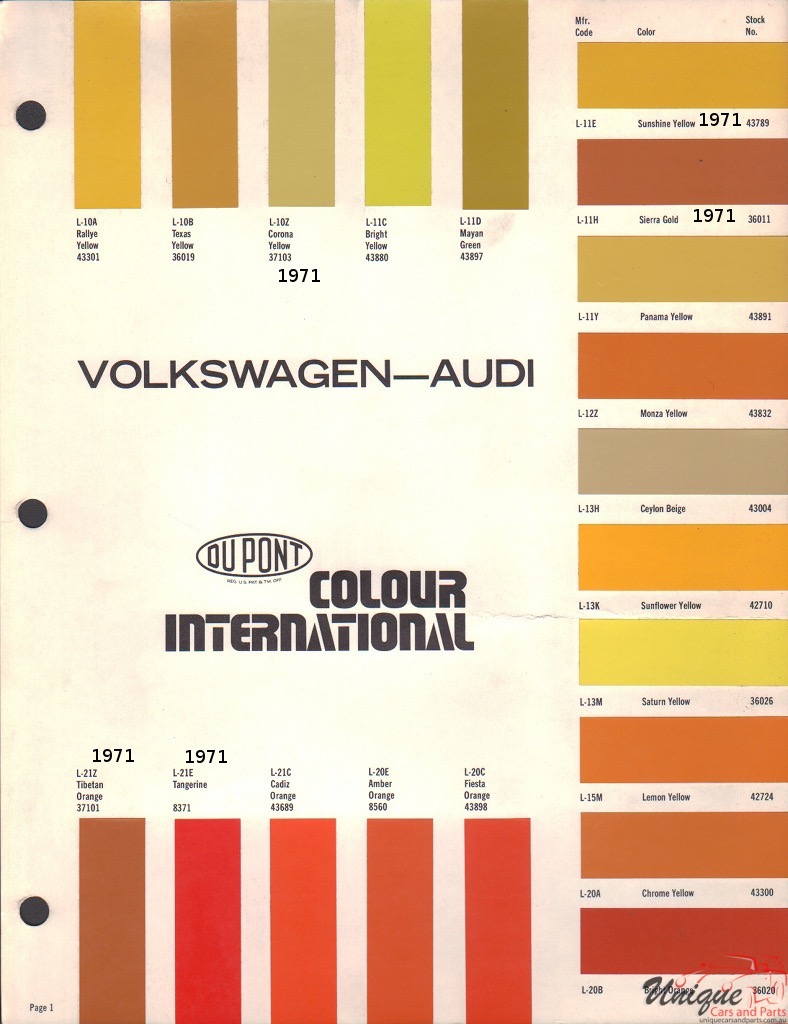 1971 Volkswagen Paint Charts DuPont Cx 2
